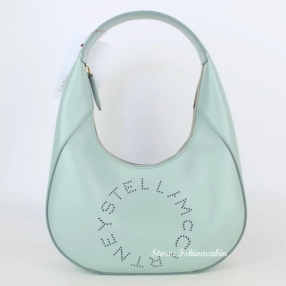 NEW STELLA MCCARTNEY Hobo Bag, Logo, Vegan Leather, Mint Green Shoulder Bag